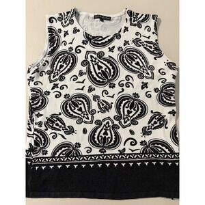Pierri New York Womens LG Paisley Knit Tank‎ Top Black White Sleeveless Viscose